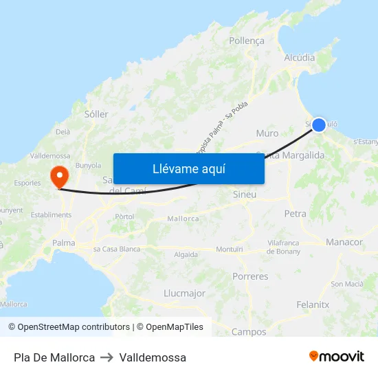 Pla De Mallorca to Valldemossa map