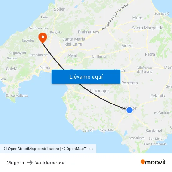 Migjorn to Valldemossa map