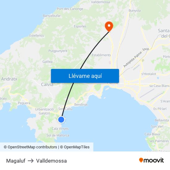 Magaluf to Valldemossa map