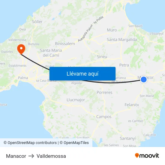 Manacor to Valldemossa map