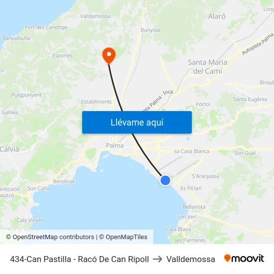 434-Can Pastilla - Racó De Can Ripoll to Valldemossa map