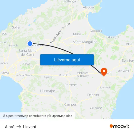 Alaró to Llevant map