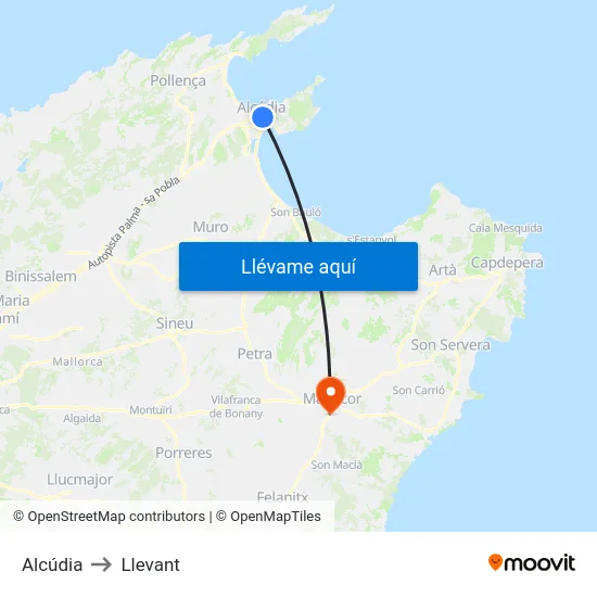 Alcúdia to Llevant map