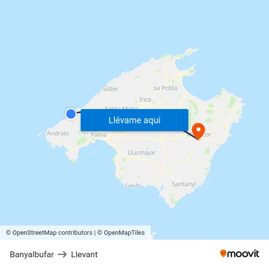 Banyalbufar to Llevant map