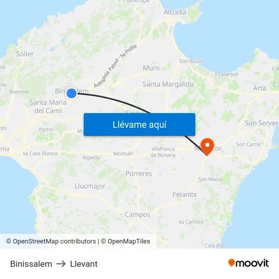 Binissalem to Llevant map