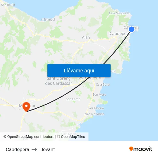 Capdepera to Llevant map