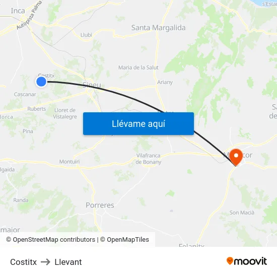 Costitx to Llevant map