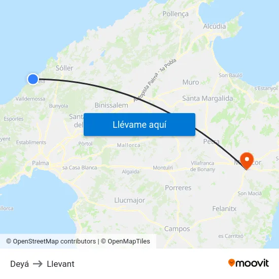 Deyá to Llevant map
