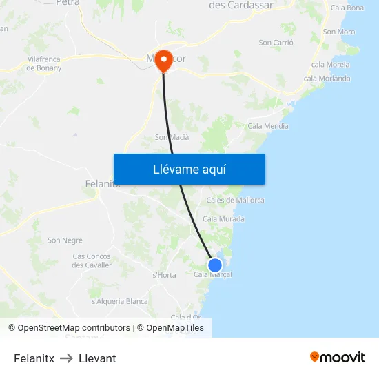 Felanitx to Llevant map