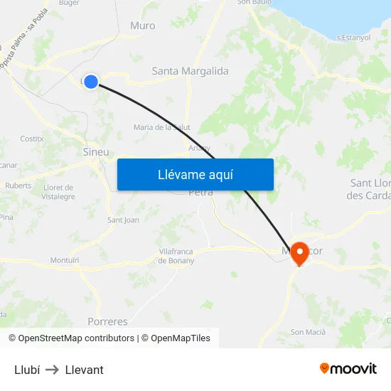 Llubí to Llevant map