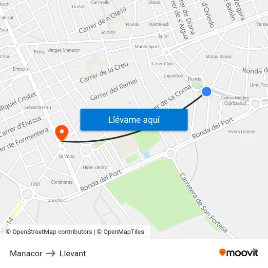 Manacor to Llevant map