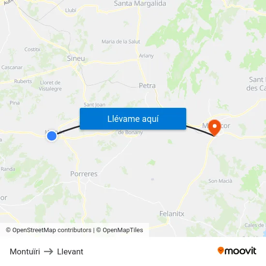 Montuïri to Llevant map