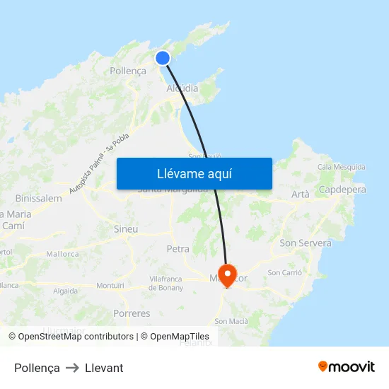 Pollença to Llevant map
