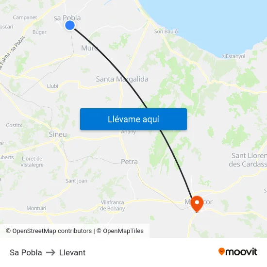 Sa Pobla to Llevant map