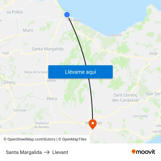 Santa Margalida to Llevant map