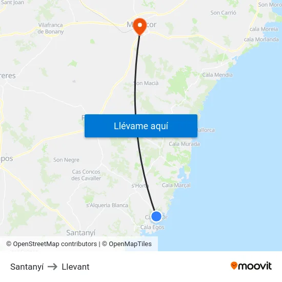 Santanyí to Llevant map