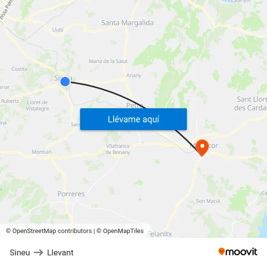 Sineu to Llevant map