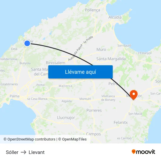Sóller to Llevant map