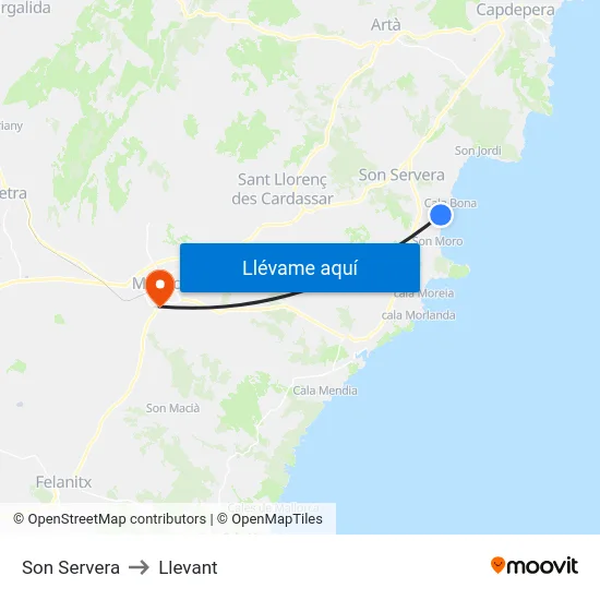 Son Servera to Llevant map