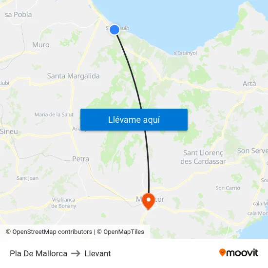 Pla De Mallorca to Llevant map