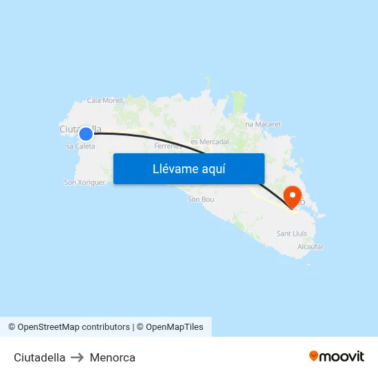 Ciutadella to Menorca map
