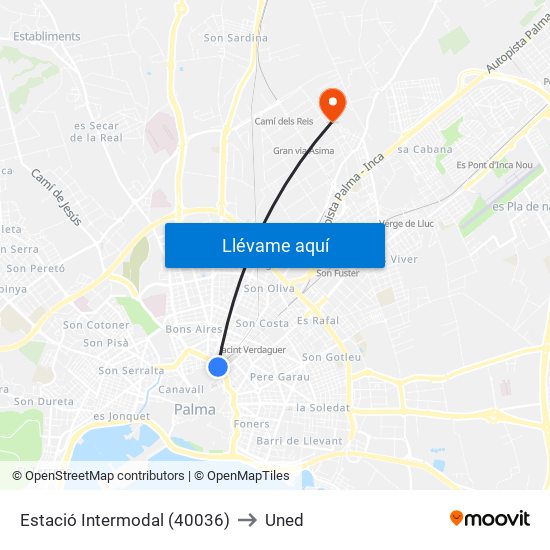 Estació Intermodal (40036) to Uned map