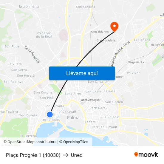Plaça Progrés 1 (40030) to Uned map