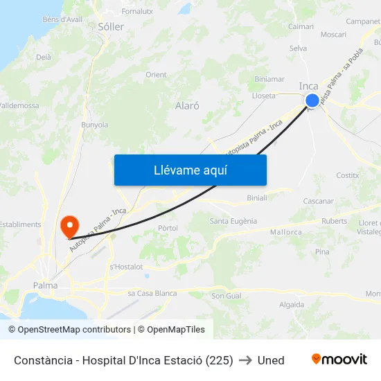 Constància - Hospital D'Inca Estació (225) to Uned map