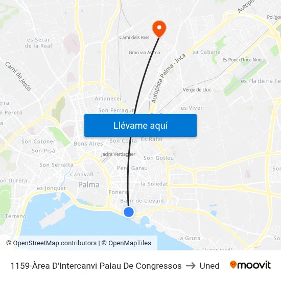 1159-Àrea D'Intercanvi Palau De Congressos to Uned map