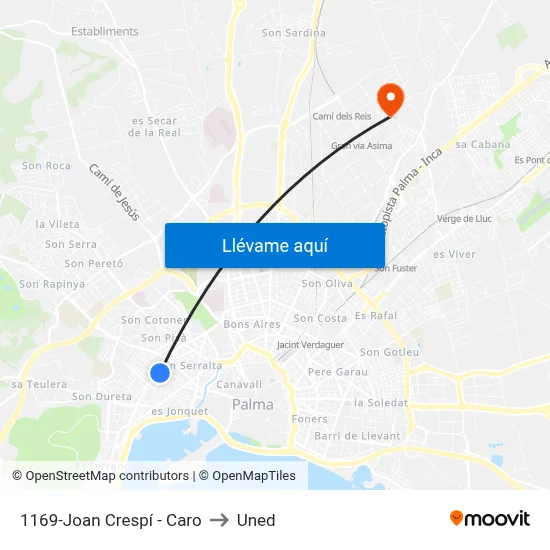1169-Joan Crespí - Caro to Uned map