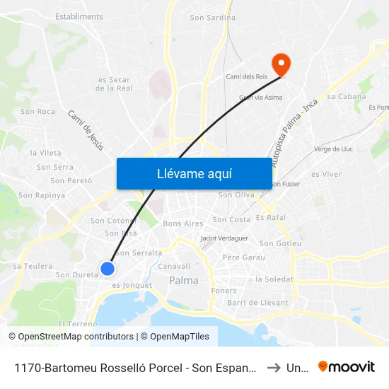 1170-Bartomeu Rosselló Porcel - Son Espanyolet to Uned map
