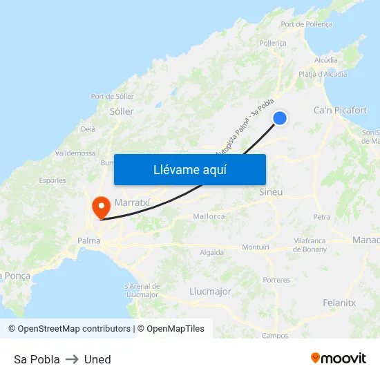 Sa Pobla to Uned map