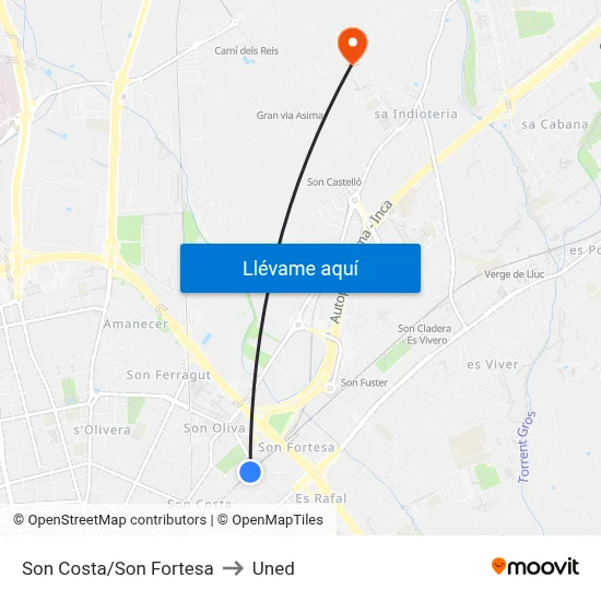 Son Costa/Son Fortesa to Uned map
