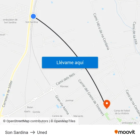 Son Sardina to Uned map