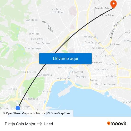 Platja Cala Major to Uned map