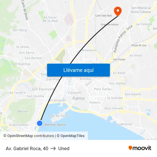 Av. Gabriel Roca, 40 to Uned map