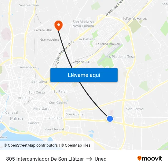 805-Intercanviador De Son Llàtzer to Uned map