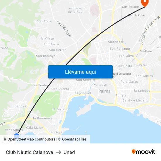 Club Nàutic Calanova to Uned map