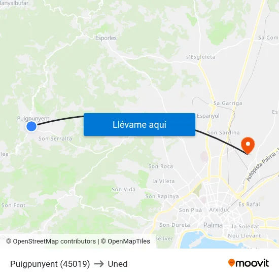 Puigpunyent (45019) to Uned map