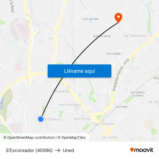 S'Escorxador (40086) to Uned map