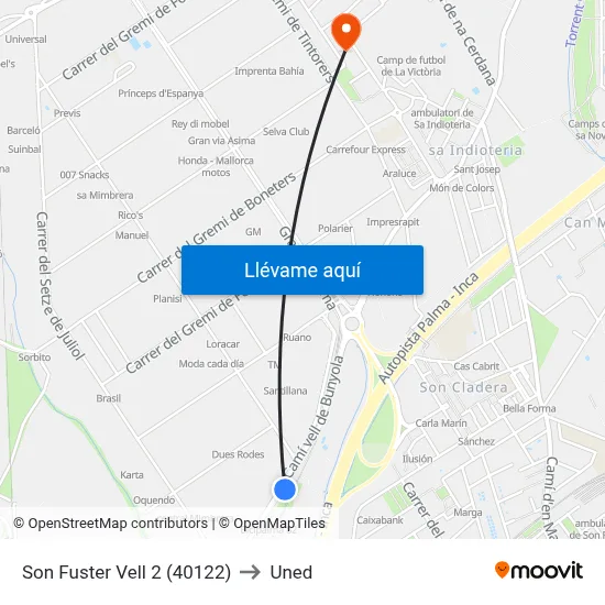Son Fuster Vell 2 (40122) to Uned map