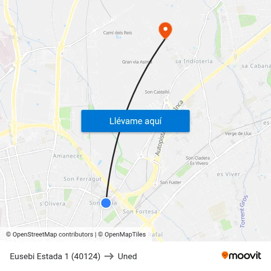 Eusebi Estada 1 (40124) to Uned map
