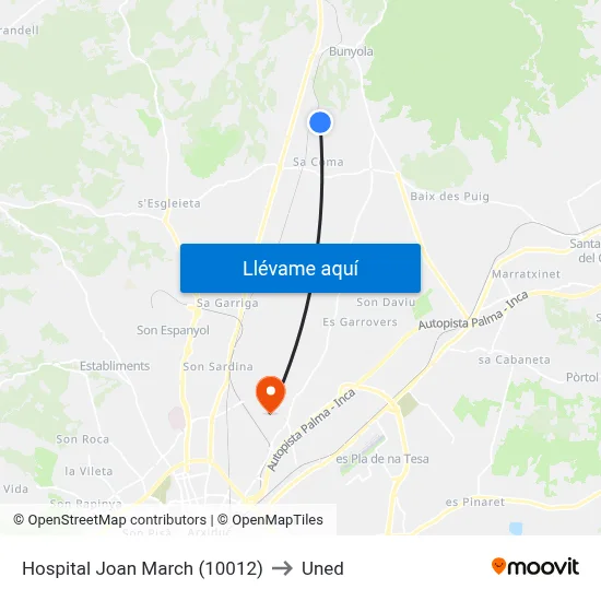 Hospital Joan March (10012) to Uned map