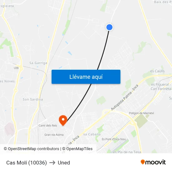 Cas Molí (10036) to Uned map