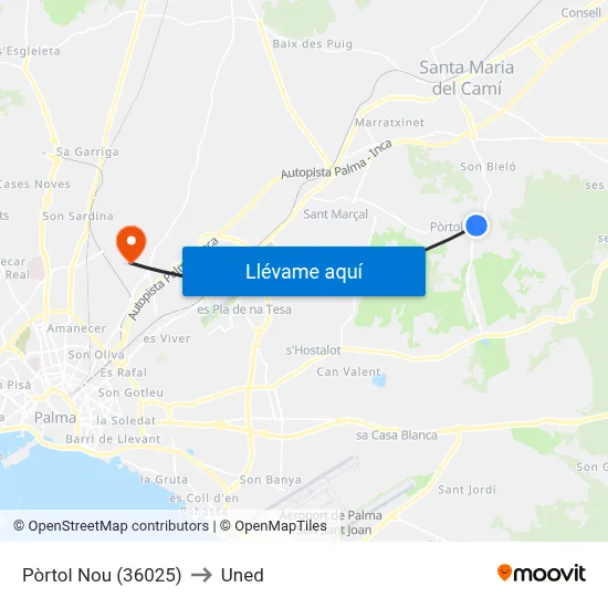 Pòrtol Nou (36025) to Uned map