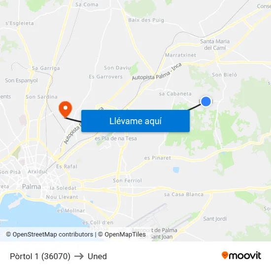 Pòrtol 1 (36070) to Uned map
