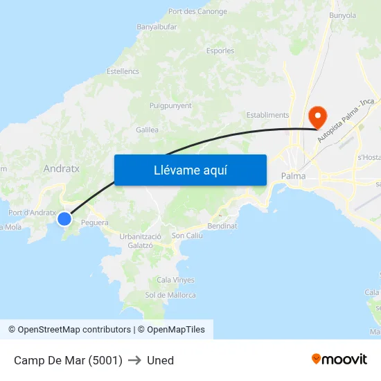 Camp De Mar (5001) to Uned map