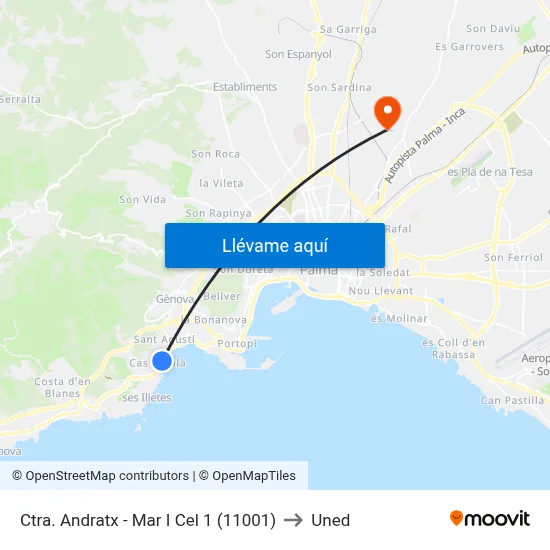 Ctra. Andratx - Mar I Cel 1 (11001) to Uned map