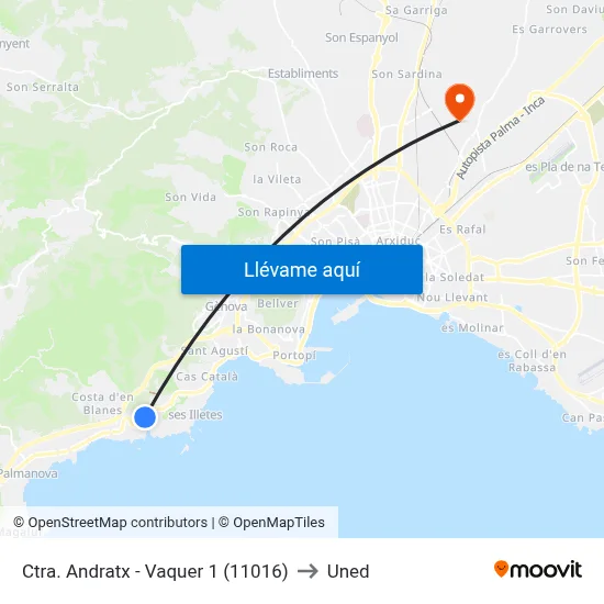 Ctra. Andratx - Vaquer 1 (11016) to Uned map