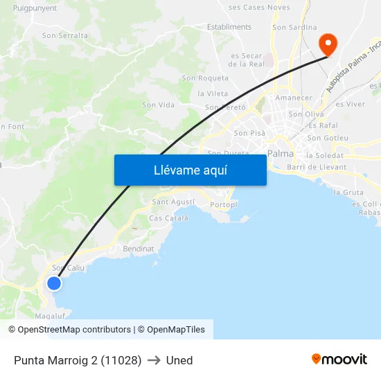 Punta Marroig 2 (11028) to Uned map